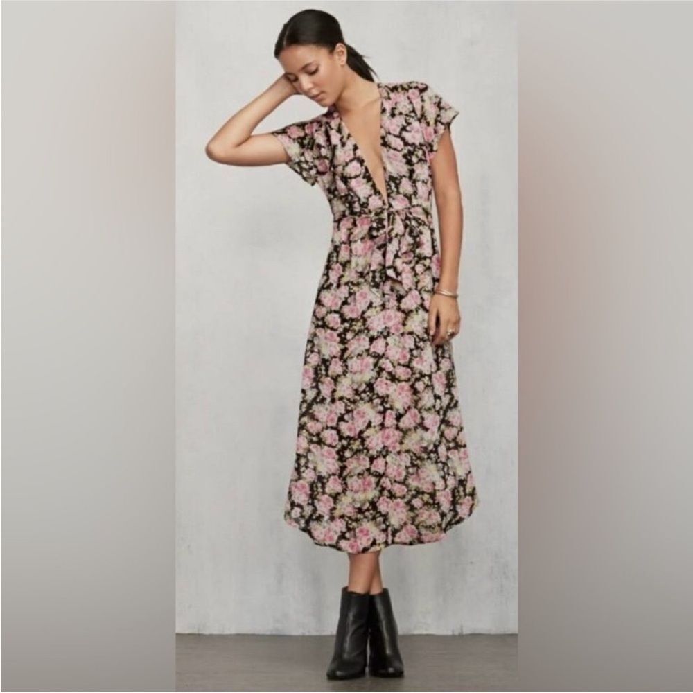 Reformation viscose Floral V-Neck Midi Dress, US0